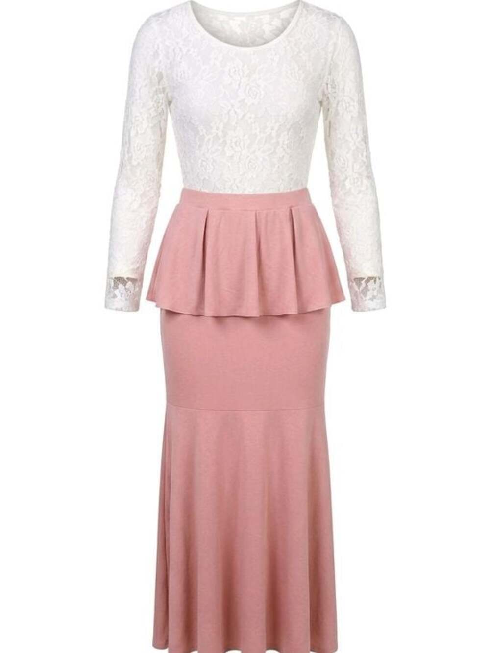 Women’s White Lace Top & Pink Peplum Maxi Skirt